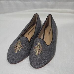 Talbots Gray Loafers with Gold Embroidery Size 6 1/2 Womens Christmas Tree